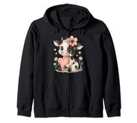 Adorabile mucca con fiore rosa che tiene il cuore floreale Felpa con Cappuccio