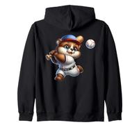 Adorabile Orso Giocatore di Baseball Cartoon Colpire Palla Felpa con Cappuccio