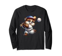 Adorabile Orso Giocatore di Baseball Cartoon Colpire Palla Maglia a Manica