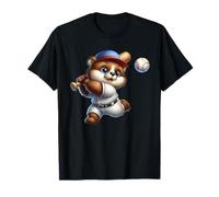 Adorabile Orso Giocatore di Baseball Cartoon Colpire Palla Maglietta