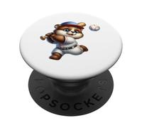 Adorabile Orso Giocatore di Baseball Cartoon Colpire Palla PopSockets PopGrip Adesivo