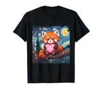 Adorabile Panda Rosso con Cuore Ispirato a Van Gogh Maglietta