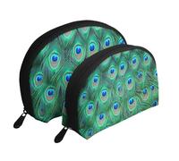 Adorabile pavone verde, Borsa per trucco a conchiglia Portamonete da donna Borsa da toilette piccola Borsa per cosmetici 2 pezzi