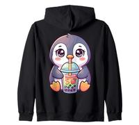 Adorabile Pinguino Che beve Il tè Boba Design Kawaii per Felpa con Cappuccio