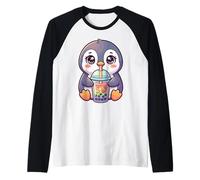 Adorabile Pinguino Che beve Il tè Boba Design Kawaii per Maglia con Maniche Raglan