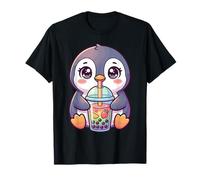 Adorabile Pinguino Che beve Il tè Boba Design Kawaii per Maglietta
