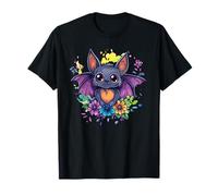 Adorabile Pipistrello Con Fiori Fantasy Art Maglietta