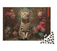 Adorabile puzzle di gatto, gioco educativo molto interessante, dalla forma unica e pieno di sorprese, 300 pezzi (40x28 cm)
