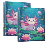 Adorabile raccoglitore Axolotl a 3 anelli rosa e bianco da 3,8 cm per contenere 200 fogli graziose cartelle per quaderni, raccoglitore ad anelli rotondi, 31,5 x 27 x 6 cm, 1 confezione