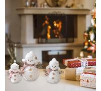 Adorabile set di statuette di pupazzo di neve in peluche, con sciarpe e bottoni colorati, morbide decorazioni per le vacanze per la casa, mensola del caminetto, ornamenti invernali festivi