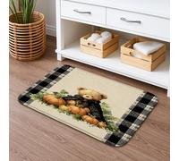 Adorabile tappetino da bagno a tema zucca con orso e zucca, accogliente tappeto da doccia antiscivolo a scacchi, in memory foam, lavabile, per bagno, decorazione da 40,6 x 61 cm