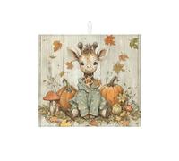 Adorabile tappetino scolapiatti con giraffa per bancone della cucina, con foglie autunnali, carino e assorbente, tappetino scolapiatti in microfibra per la decorazione del bancone della cucina, 40,6 x