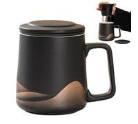 Adorabile tazza da tè, tazza da tè con infusore, tazza da tè in ceramica opaca da 360 ml, tazza da tè nera, dipinta a mano in smalto nero, bollitore da tè con filtro vintage per tè caldo o freddo