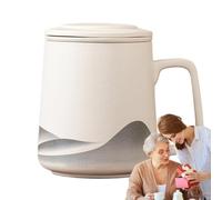 Adorabile tazza da tè, tazza da tè con infusore, tazza da tè in ceramica opaca da 360 ml, tazza da tè nera, dipinta a mano in smalto nero, bollitore da tè con filtro vintage per tè caldo o freddo
