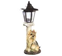 Adorabile Yorkshire Pupazzo Cane Giardino Scultura W/Solare Illuminato Lampione