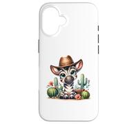Adorabile zebra occidentale con cappello da cowboy e cactus Custodia per iPhone 16