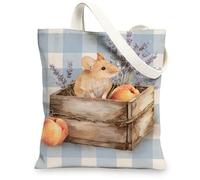 Adorabili borse di totalizzatore della tela, borse della spesa riutilizzabili di disegno sveglio del topo e della pesca, spalla C leggera lavabile di stile vintage, Blu, 13x15 Inch