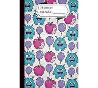 Adorable Blue Monster & Pink Apple Design 6×9 Notebook: Cute Monster & Apple Composition Notebook - Fun & Colorful School Journal for Kids - Wide Ruled, 120 Pages