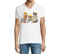 Adorable Cats Dressed As Construction Supervisors T-shirt da uomo in cotone con scollo a V bianca, bianco, XXL