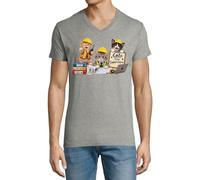 Adorable Cats Dressed As Construction Supervisors T-shirt da uomo in cotone con scollo a V grigia, grigio, XXL