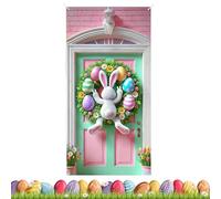 Adorable Easter Door Banner, Happy Holiday Entrance Decoration, with Easy Strap Loops, Bright Cheerful Bunny Print Fabric Sign, Banner with Indoor Outdoor Use, Decor for Party, School