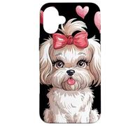 Adorable Fluffy Puppy With Pink Bow Cartoon Animal Lovers Custodia per iPhone 16 Plus