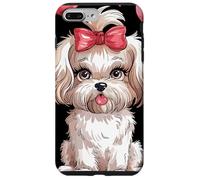 Adorable Fluffy Puppy With Pink Bow Cartoon Animal Lovers Custodia per iPhone 7 Plus/8 Plus