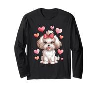 Adorable Fluffy Puppy with Pink Bow Cartoon Animal Lovers Maglia a Manica
