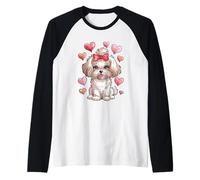 Adorable Fluffy Puppy with Pink Bow Cartoon Animal Lovers Maglia con Maniche Raglan