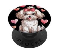 Adorable Fluffy Puppy With Pink Bow Cartoon Animal Lovers PopSockets PopGrip Adesivo