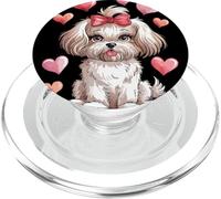 Adorable Fluffy Puppy With Pink Bow Cartoon Animal Lovers PopSockets PopGrip per MagSafe