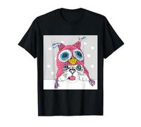 Adorable Owl Kitty Cat Taste of Snow Cute Winter Christmas Maglietta