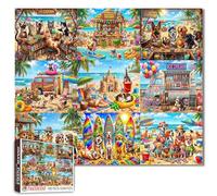 Adorable Pets - Puzzle da 1000 pezzi divertenti per cani e gatti in vacanza estiva per adulti e adolescenti, motivo tropicale costiero colorato, gioco di puzzle impegnativo, regalo per gli amanti