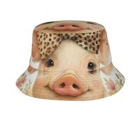 Adorable Pig with Leopard Bow Uomo Donna Cappello da Sole Protezione Solare Cappello da Pescatore Protezione UV Bucket Hat per All'Aperto Caccia Campeggio Spiaggia