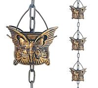 Adorafur Catene da pioggia per grondaie esterne, 2,5 m, in rame, con 13 tazze a farfalla, ricambio decorativo per pluviale