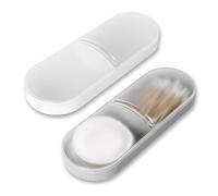 Adorila Confezione da 2 contenitori in plastica leggera, contenitore Qtip portatile con 2 scomparti, design trasparente per viaggi domestici, bianco, grigio