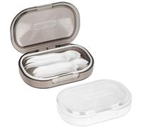 Adorila Confezione da 2 contenitori per cotton fioc da viaggio, organizer portatile per cravatte per capelli con coperchio, dispenser per filo interdentale, organizer per accessori per capelli (grigio