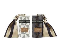 Adorila Confezione da 2 custodie per rossetti, in pelle, per rossetti, organizer da viaggio con portachiavi, per donne (marrone, bianco)