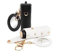 Adorila Confezione da 2 portachiavi organizer per rossetti in pelle con specchio, per donne, portatile, per lucidalabbra, supporto per balsamo per labbra per viaggi, nero, bianco