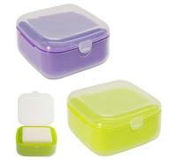 Adorila Confezione da 2 portasapone, piccola custodia da viaggio in plastica con coperchio, contenitore per sapone a prova di perdite, quadrato, verde, viola