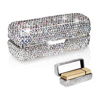 Adorila Custodia per rossetto con specchio, organizer per rossetti con strass in cristallo, per viaggi, porta lucidalabbra portatile, bianco