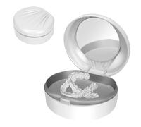 Adorila Custodia portatile per protesi dentaria con specchio, contenitore per denti falsi, supporto per tazze, protezione ortodontica con spazzola (bianco)