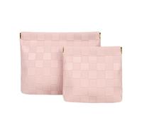 Adorila Set di 2 beauty case in pelle vegana, per cosmetici, senza cerniera, chiusura automatica, per donne, portamonete portatile impermeabile (rosa), Rosa