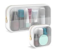 Adorila Set di 2 trousse trasparenti per cosmetici, approvate dalla TSA, impermeabili, da viaggio, in nylon PVC, organizer per trucco da donna (bianco)