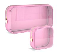 Adorila Set di 2 trousse trasparenti per trucchi, approvate dalla TSA, impermeabili, da viaggio, in nylon PVC, organizer portatile per trucco da donna (rosa), rosa, rosa