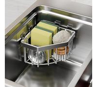 Adorila Supporto per spugna angolare per lavello da cucina, organizer per lavello in acciaio inox, per strofinacci e spugna per bagno