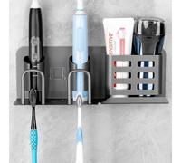 Adorila y Portaspazzolino elettrico in lega di alluminio, organizer da bagno a parete e portaoggetti con 2 scomparti, organizer multiuso per accessori da bagno per dentifricio, rasoio elettrico