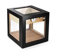 adorini Cube Deluxe Nero - Humidor in Legno di Cedro Spagnolo per Un Massimo di 100 sigari con igrometro a Capello e Sistema di umidificazione.