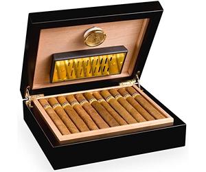 adorini Humidor Torino - Deluxe in nero | igrometro a capello ad alta precisione per la conservazione di 30 sigari | scatola di sigari per regolare l'umidità.