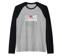 Adoro i programmatori Coding Pixel Heart Maglia con Maniche Raglan
